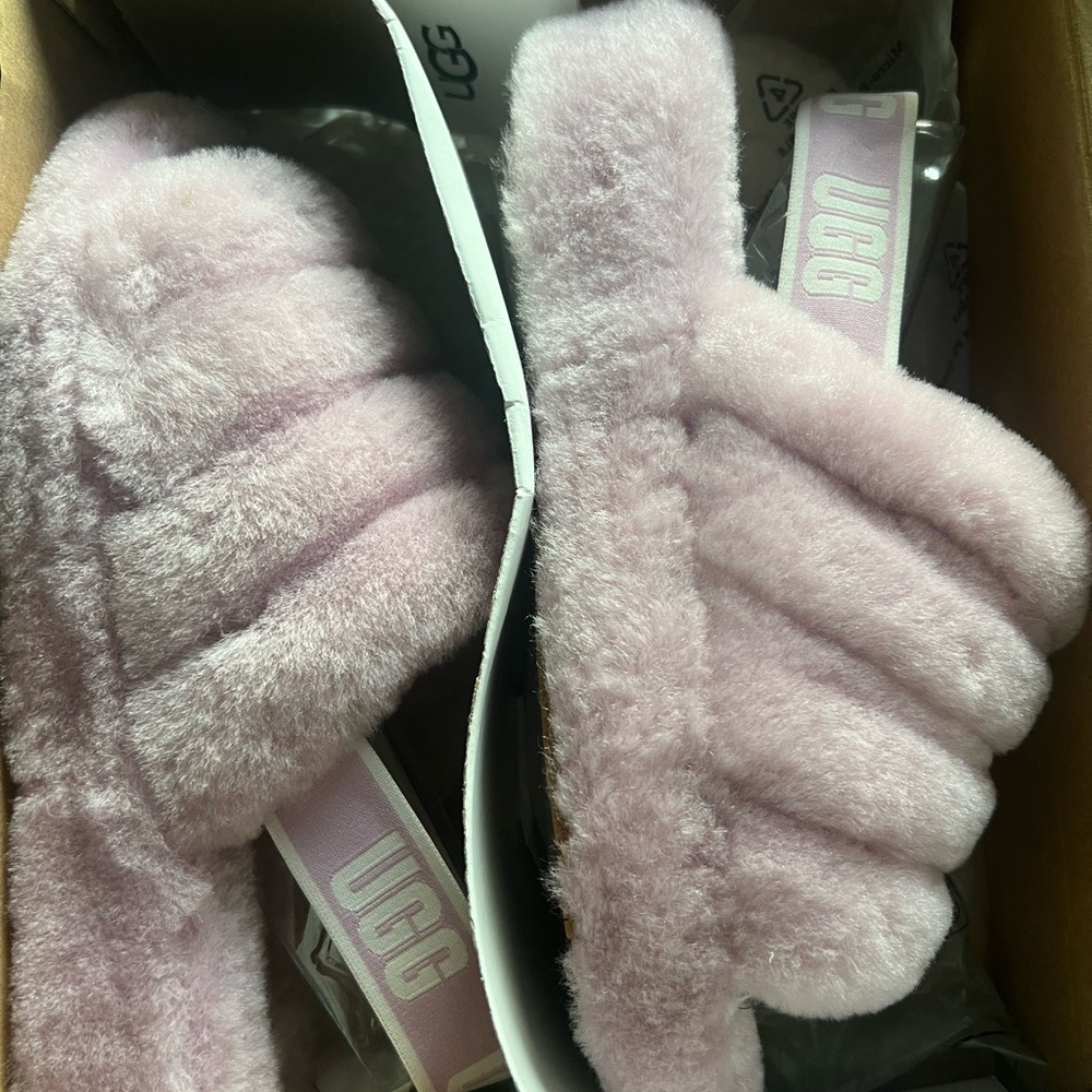 UGG Pink Cozy Slippers with Fluffy Texture